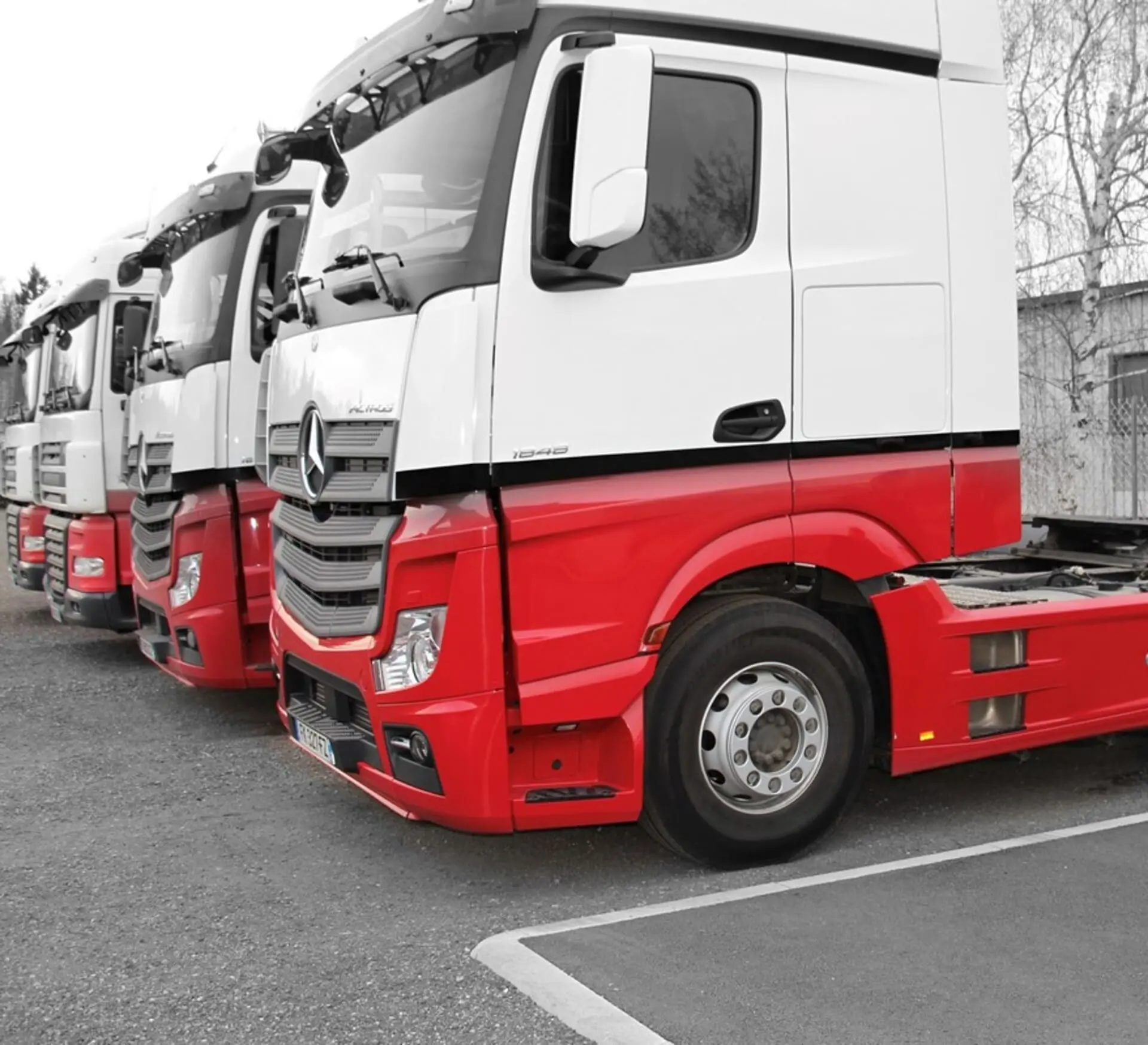 Flotte de camions Bayle alignés